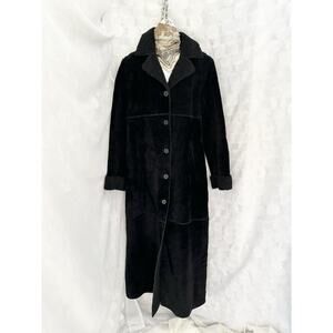 VTG Penny Lane Black Genuine Suede X LONG MAXI COAT Medium Fleece Lined Y2K